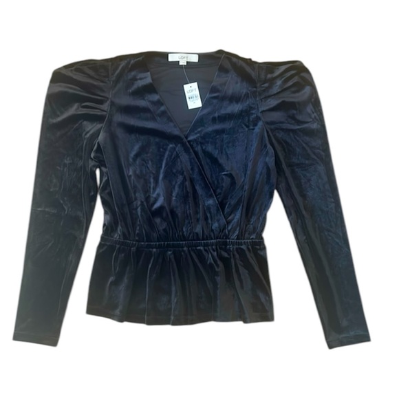 🆕 LOFT Velour Wrap Black Top Puffy Sleeve V Neck Women’s Size Medium - Picture 1 of 12